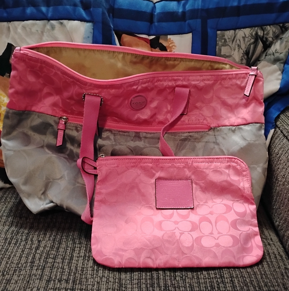 COACH pink/silver Tote Bag Accessory Carryall Handbag Style Fashion Purse